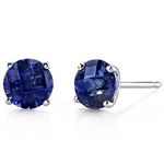 Peora Solid 14K White Gold Created Blue Sapphire Stud Earrings for Women, Classic Solitaire Round Shape, 6mm, 2.25 Carats total, Friction Back