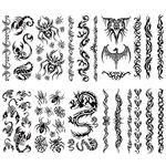 Yesallwas 10 Sheets Mix Tribal fake Tattoos Dragon Temporary Tattoo Black Totem Scorpion Spider Pattern Tattoo Body Sticker for Men Women