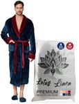 Lotus Linen Mens Plush Robe - Luxury Plush Bathrobes for Men - Comfortable Men Bathrobes - Fleece Spa Robes - Soft Robe with Pockets