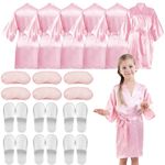 18 Pcs Spa Robes for Girls, Spa Party Supplies with Kid Slippers Girls 6 Blindfold Eye Mask Cover (CA/US, Numeric, 12, Regular, Pink)