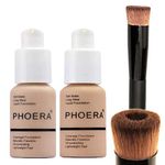 Glamza PHOERA Foundation 102 and 104 Full Coverage Foundation, Full Coverage Flawless New 30ml 24HR Matte Oil Control (Buff Beige #104)(Nude #102) + Liquid Foundation Brush