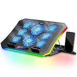 Laptop Cooling Pad RGB Gaming Notebook Cooler for Desk and Lap Use, MOOJAY Laptop Fan Stand 8 Adjustable Heights with 8 Quiet Fans and Phone Holder, for 15.6-17.3 Inch Laptops - Blue LED Light