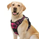 rabbitgoo Dog Harness No Pull, Adjustable Dog Walking Chest Harness with 2 Leash Clips, Comfort Padded Pet Vest Harness with Easy Handle, Reflective Front Body Harness for Large Dogs, Pink Plaid, L