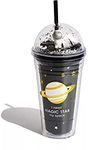 Prezzie Villa Pack of 1 Space Glitter Sipper Water Bottle Mason Jar Tumbler with Straw for Kids -Random Design and Color Sent