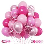 Funhot Pink Balloons Set, 60PCS Hot Pink Latex Balloons, 12Inch Pink Confetti Balloon Pastel Pink Metallic Party Balloons Helium for Girls Women Baby Shower Princess Wedding Birthday Party Decoration