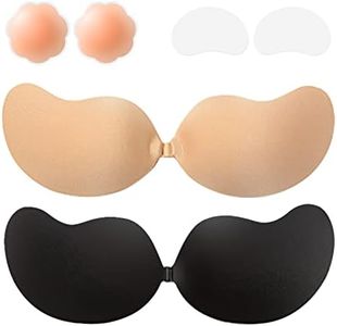 Sticky Bra Adhesive Push Up Invisible Strapless Bras for Women 2 Pairs Reusable with Nipple Covers for Backless Dresses