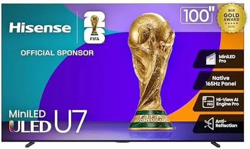 Hisense 100" Class U7 Mini-LED ULED 4K UHD Google Smart TV (100U75QG, 2025 Model) - QLED, Native 165Hz, VRR 288, Up to 3000 Nits, HDR10+, Dolby Vision IQ · Atmos, IMAX Enhanced, 2.1.2 Ch Surround