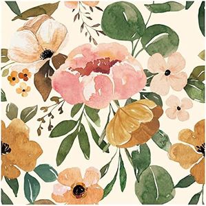 HaokHome 93215-2 Vintage Boho Floral Peel and Stick Wallpaper Peonies Removable Rose Beige/Pink/Oliva Vinyl Self Adhesive Mural 0.45m x 3m
