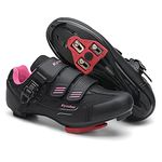 Womens Cycling Shoes Compatible with Peloton Bike Clip in Ladies Indoor Cycling Road Bike Riding Biking Shoes, Pre-Installed Delta Cleats, Black/Pink, 8.5 Women/6.5 Men