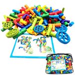 102pcs Pipe Building Block Bricks Plugging Toy Assemble DIY Pipeline Blocks with Wheels Car Construction Toy for 3 Year Old Kid