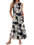 AUSELILY Summer Dresses for Women UK Sleeveless Maxi Dresses Ladies Beach Coverups Sun Dresses Tiered Long Dress with Pockets