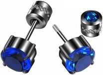 ZOCOYUU 4 Pairs Titanium Screw Back Surgical Stainless Steel Stud Earrings for Women Men,Rainbow 5A Cubic Zirconia Studs Double Side Earrings Piercing Sleeper Studs Jewelry 6mm (Black-Blue-6mm)
