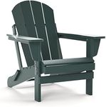 TORVA Folding Adirondack Garden Chair, Wide HDPE Recycled Plastic Armchair - Weather Resistant, Outdoor Reclining Chair for Patio Lawn & Fire Pit, Dark Green Color