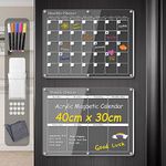 IDEATECH Magnetic Fridge Calendar Acrylic 2 Set, Magnetic Weekly Planner for Fridge, Fridge Planner Magnetic, Magnetic Calendar for Fridge Meal Planner for Fridge Include 5 Color Marker & Erase Towel