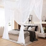 AIFUSI Mosquito Net, King Size Four Corner Post Curtains Bed Canopy for Single to Fits All Cribs and Beds for Adult Bedroom, Kids Rooms, Baby Bassinet, Garden, Camping（White）