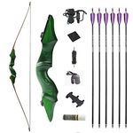 60 Inch Black Hunter Takedown Longbow 20-60lbs Traditional Wood Longbow with Bamboo Core Limbs Right Hand Left Hand American Hunting Longbow for Outdoor Hunting Shooting (25 Lbs, green bow kit/LH)