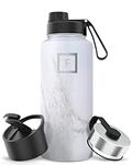 IRON °FLASK Sports Water Bottle - 945 ml, 3 Lids (Spout Lid), Vacuum Insulated Stainless Steel, Double Walled, Thermo Mug, Metal Canteen (Carrara Marble)