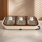 Gurubhai Equipments Electric Food Warmer with 3 Stainless Steel Pans & Lids | Buffet Server Hot Pot for Curry, Gravy & Snacks | Tabletop Electric Chafing Dish for Home, Party & Catering