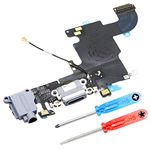 MMOBIEL Charging Connector Compatible with iPhone 6s 2015 – Dock Connector – Replacement Flex Cable – with Audio Jack/Microphone/Antenna Replacement – Incl. Screwdriver – Grey