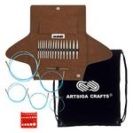 addi Knitting Needle Click Short Rocket Lace Interchangeable Circular System White-Bronze Finish Exclusive Blue Cords Bundle with 1 Artsiga Crafts Project Bag