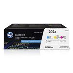 HP 202A (CF500AM) Cyan, Magenta & Yellow Original Toner, 3 Cartridges