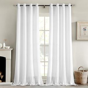 MIULEE Juego de Cortinas de Translúcido de Dos Piezas con Ojales Cortinas Modernas para Dos Puertas de Balcón Cortinas para Salón Dormitorio 245x140cm (HxL) Blanco