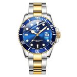 OLEVS Mens Watch Gold Silver Stainless Steel Men's Wrist Watches Big Face Classic Blue Rotating Bezel Watches for Men Two Tone Waterproof Luminous Dress Watches for Men Reloj para Hombre