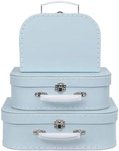 Jewelkeeper Paperboard Suitcases, Set of 3 – Nesting Storage Gift Boxes for Birthday Wedding Nursery Office Decoration Displays Toys Photos – Baby Blue Pastel Design