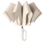 TEKCOOL UV Umbrella with Novelty Carabiner Handle, Travel Umbrellas for Rain and Sun Windproof Compact, Automatic Open Close, 8 Ribs, Portable Umbrella for Men and Women(Beige)