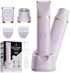 VG VOGCREST Bikini Trimmer for Women: 2-in-1 Painless Body Shaver for Underarm Leg Arm - Portable Travel Friendly Pubic Grooming Kit - Rechargeable Electric Razor with Charging Dock