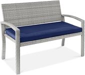 Best Choice Products Outdoor Bench 2-Person Wicker Garden Patio Benches Seating Furniture for Backyard, Porch w/Seat Cushion, 700lb Capacity - Gray/Navy