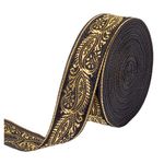 FINGERINSPIRE 11 Yard Black Vintage Jacquard Ribbon Ethnic Style Floral Woven Trim 1 inch Jacquard Gold Vine on Ribbon Trim for DIY Sewing Crafting Home Decor, Gift Wrapping hat Bands