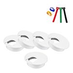 DMSL Desk Grommets 2 Inch 5 Pack Plastic Wire Organizers Computer Cable Hole Cover Plug Bushings to Hide Cords & Cables Through Office Desk, TV Stands, Tabletops with 5 Fastening Cable Ties(White)