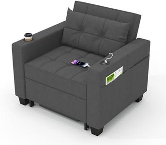 DURASPACE Sleeper Chair 3-in-1 Convertible Chair Bed Pull Out Sleeper Chair Beds Adjustable Single Armchair Sofa Bed with USB Ports, Side Pocket, Cup Holder for Small Space (Dark Gray)