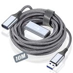 USB Extension Cable 30ft, Sweguard Type A Male to Female USB 3.0 Extension Cord Nylon Braided Supports High Speed 5Gbps Compatible with USB Keyboard,Flash Drive,Hard Drive,Printer and More (Grey)