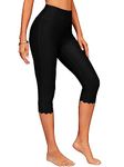 ATTRACO Swim Pants for Women High Waisted Swim Capris Swim Shorts Swimming Leggings, #3 Black, Large