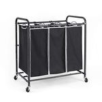 ROMOON 3 Bag Laundry Hamper Sorter with Rolling Heavy Duty Casters, Laundry Organizer Cart for Clothes Storage, Black(Metal)