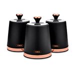 Tower T826131BLK Cavaletto Set of 3 Storage Canisters for Tea/ Coffee/ Sugar, Steel, Black and Rose Gold