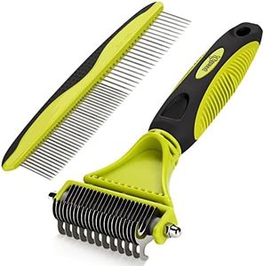Pecute Pet Dematting Tool 2 Pack - Double Sided Undercoat Rake & Dematting Comb for Detangling Matted or Knotted Undercoat Hair, Great for Medium or Long-haired Dogs & Cats