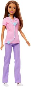 Barbie Nurse Blonde Petite Doll (12 inches) with Scrubs Top & Pants Set, White Shoes & Stethoscope Accessory, Great Gift for Ages 3 Years Old & Up