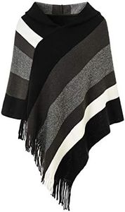 Ferand Women's Striped Poncho Sweater Cozy Knit Fringe Shawl Wraps with Hood for Fall Winter