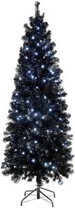 WeRChristmas Pre-Lit Slim Christmas Tree with 200 White LED Lights, 6 ft/1.8 m, Black
