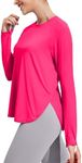 PINSPARK Long Sleeve Workout Tops for Women UPF 50+ Sun Protection Shirts Moisture Wicking Yoga Shirt High Low Athletic Sports Top,Hot Pink L