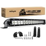 Nilight - NI04-100W 17" 80w LED Work Light Single Row Spot Flood Combo LED Light Bar Driving Lights Offroad Lighting - 2 Style Mounting Brackets,2 years Warranty