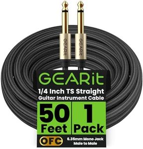 GEARit Guitar Instrument Cable (50ft) 1/4 Inch to 1/4 inch TS Straight Male to Male 6.35mm Mono Jack with Alloy Connector and Nylon Braid
