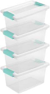 Sterilite Medium Stackable Clear Plastic Storage Tote Container with Clear Latching Lid & Green Clips for Home and Office Organization, Clear (8 Pack)
