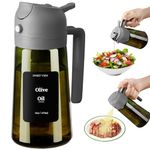 SWEET VIEW Olive Oil Dispenser and Sprayer – 16oz/470ml Glass Light-Proof Pour Bottle, Kitchen Gadgets Accessories for Air Fryer, Cooking, Salad, and BBQ with Stickers, Grey