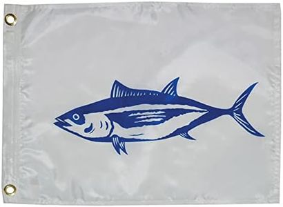 Taylor Made Products Fisherman's Catch White Tuna Fish Boat Flag,12' x 18' 200-Denier Water-Repellent Nylon,Screen-Printed Fabric,Decorative for Marine,Boating,Marina,Dock Decor,Brass Grommets-3118