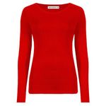 janisramone Womens Ladies Round Neck Long Sleeve T-Shirt Stretchy Plain Fitted Basic Jersey Casual Tee Top Red