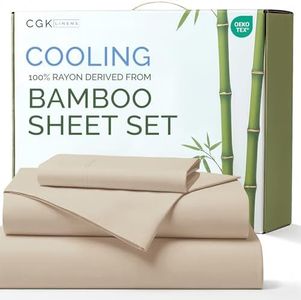 Bamboo Sheets Twin Size - Cooling Sheets Twin - 100% Bamboo Derived From Rayon - Deep Pocket Bamboo Sheets - Luxury Twin Bamboo Sheet Set - Super Soft, Bamboo Sheets - Twin Bamboo Sheet Set - Wheat